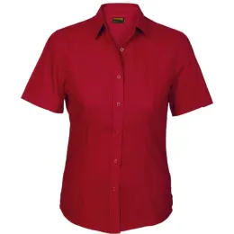Red Basic Poly Cotton Blouse Short Sleeve Ladies